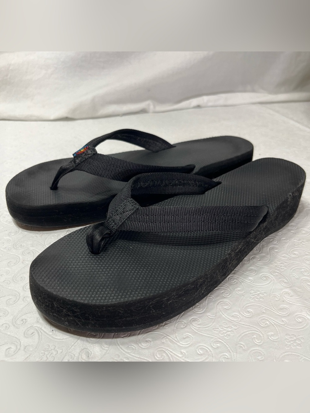 Rainbow Classic Rubber Flip Flop Sandals Black Mens 9 Womens 10 Narrow Thick